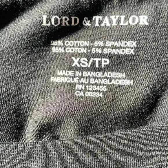 Lord & Taylor 95% cotton/5%, spandex, 3/4 sleeve, fitted black, long T-shirt - Picture 4 of 6
